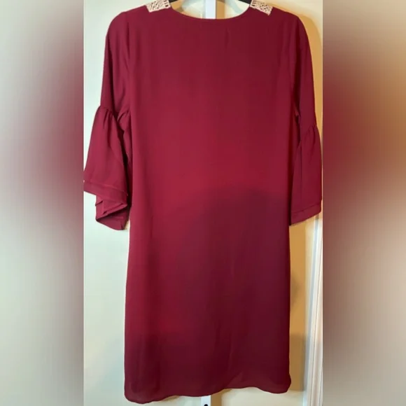Small Wine colored Dress with Embroidered V-neck line - Picture 7 of 7